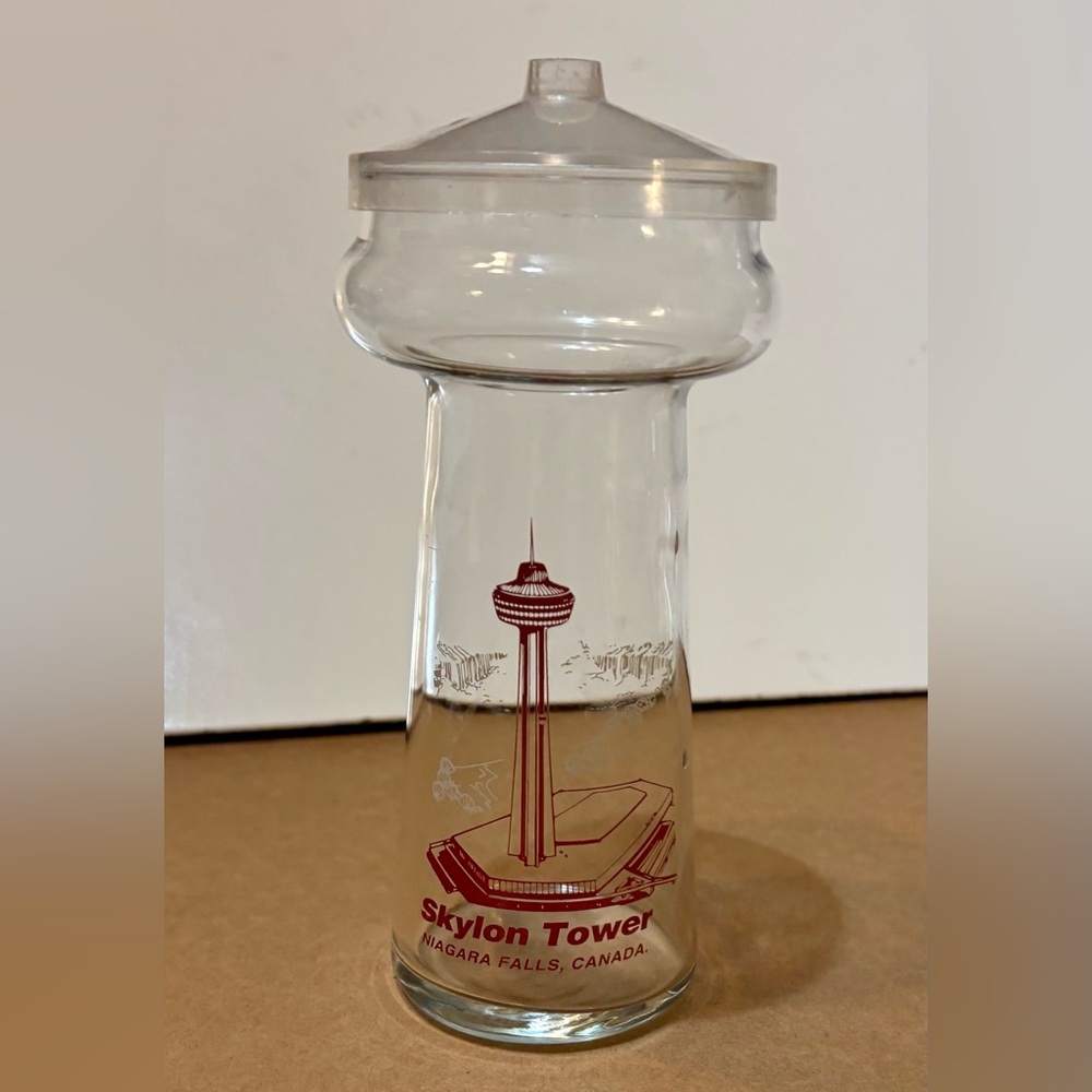 VTG Skylon Tower Souvenir Drinking Glass With Lid, Niagara Falls, Canada